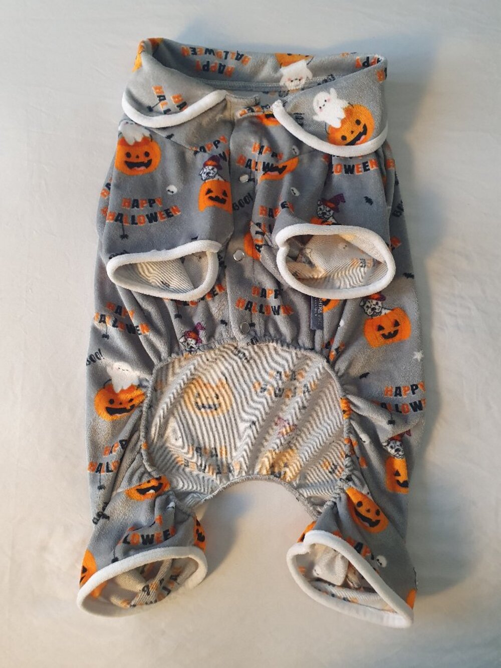 Berkshire Pet Halloween Fleece Dog Pajamas Onesie - Grey/Orange - Size M